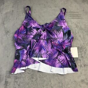 Hanna Nikole Tankini Swimsuit Womens 24W‎ Purple Tropical Leaf Plus Size Swim